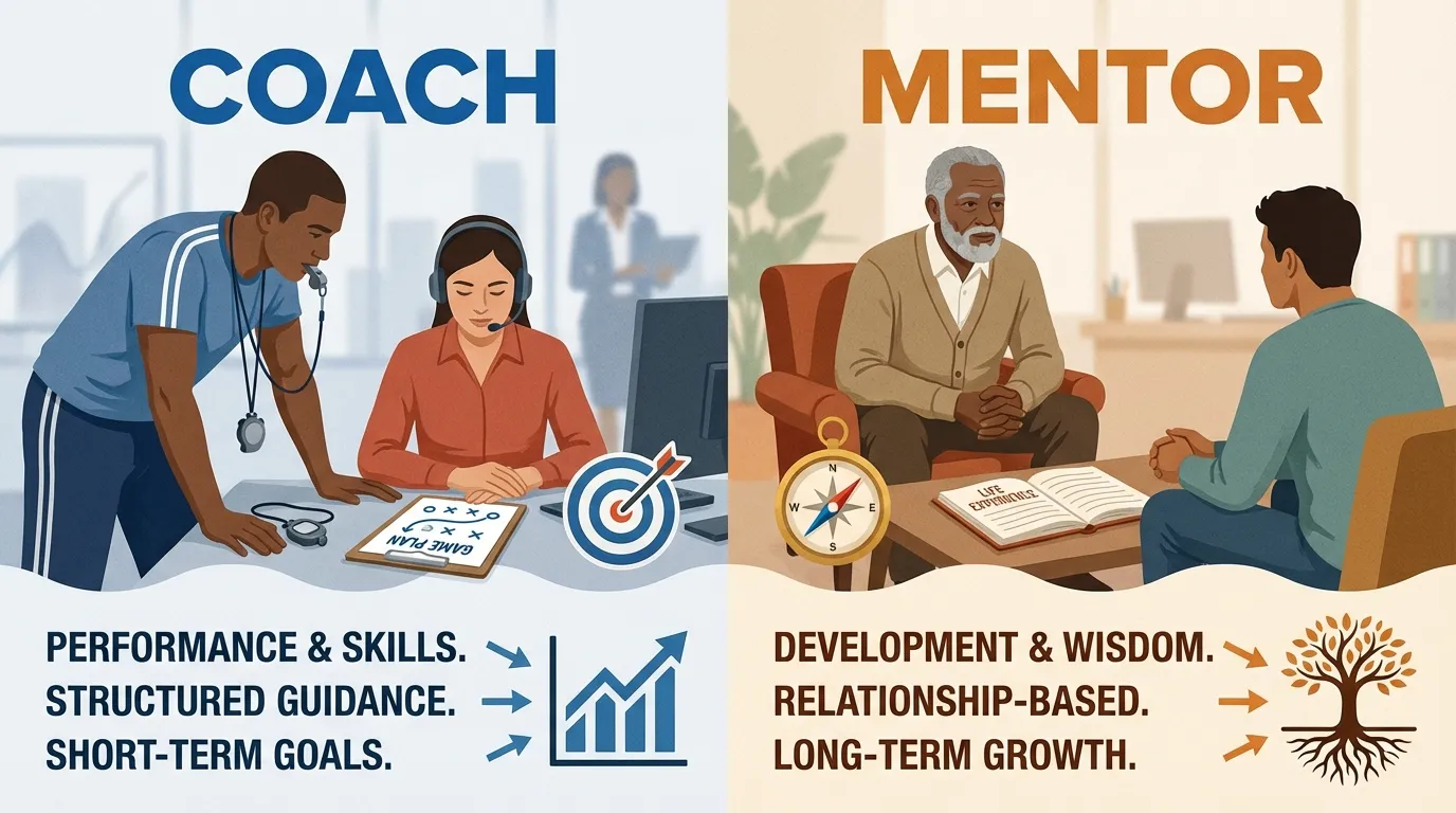 difference between coach and mentor