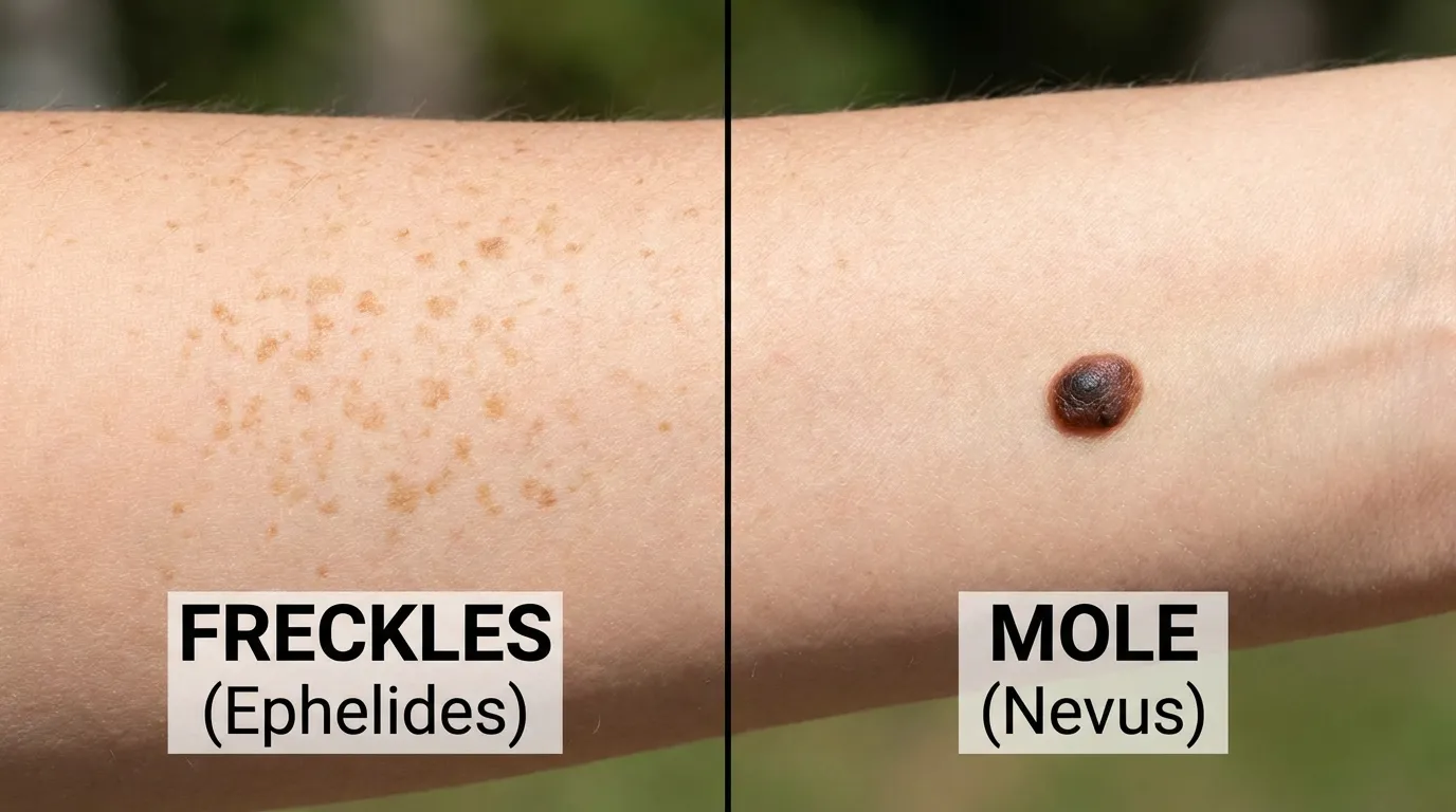 difference between freckle and mole