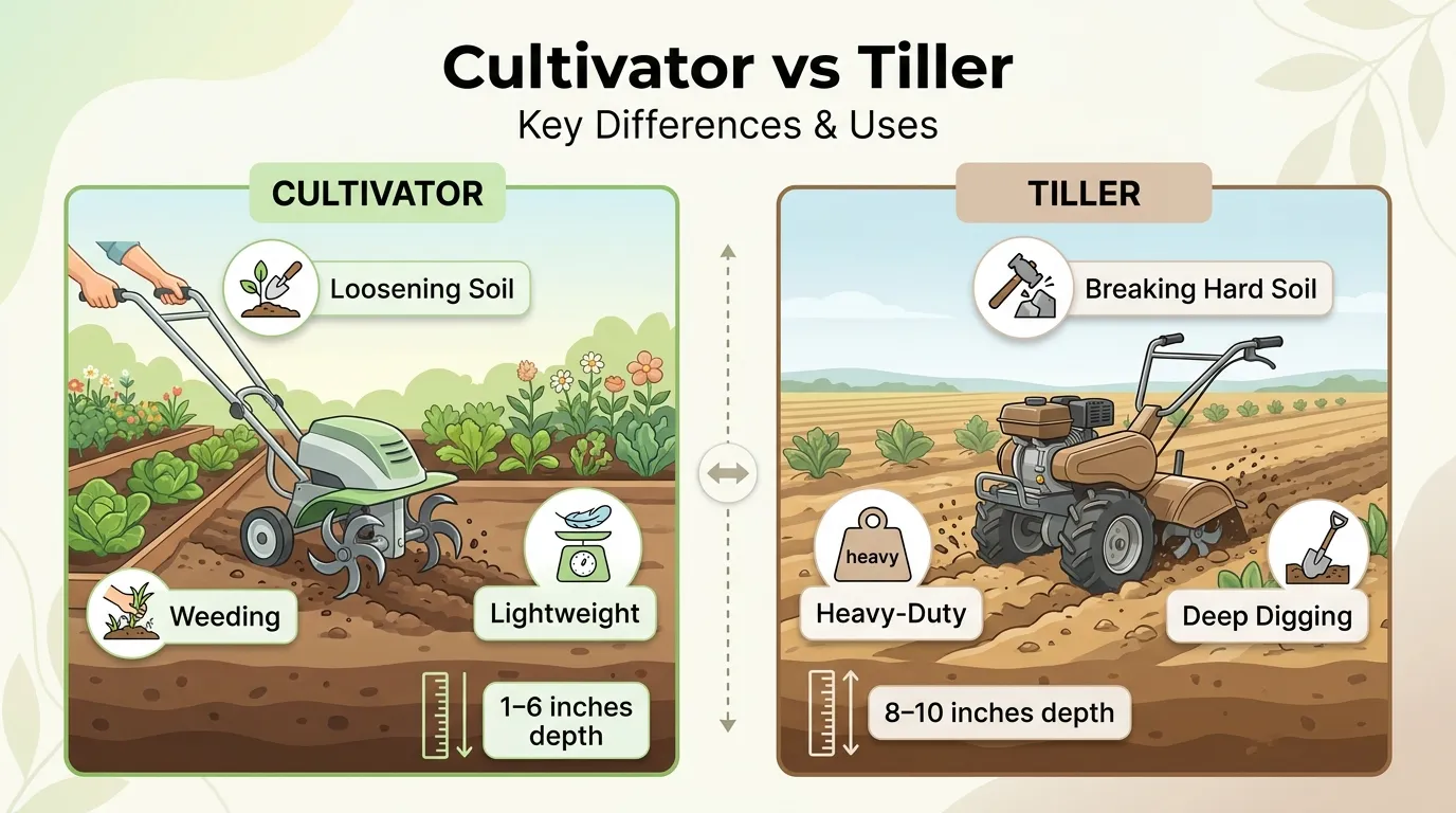 difference between cultivator and tiller