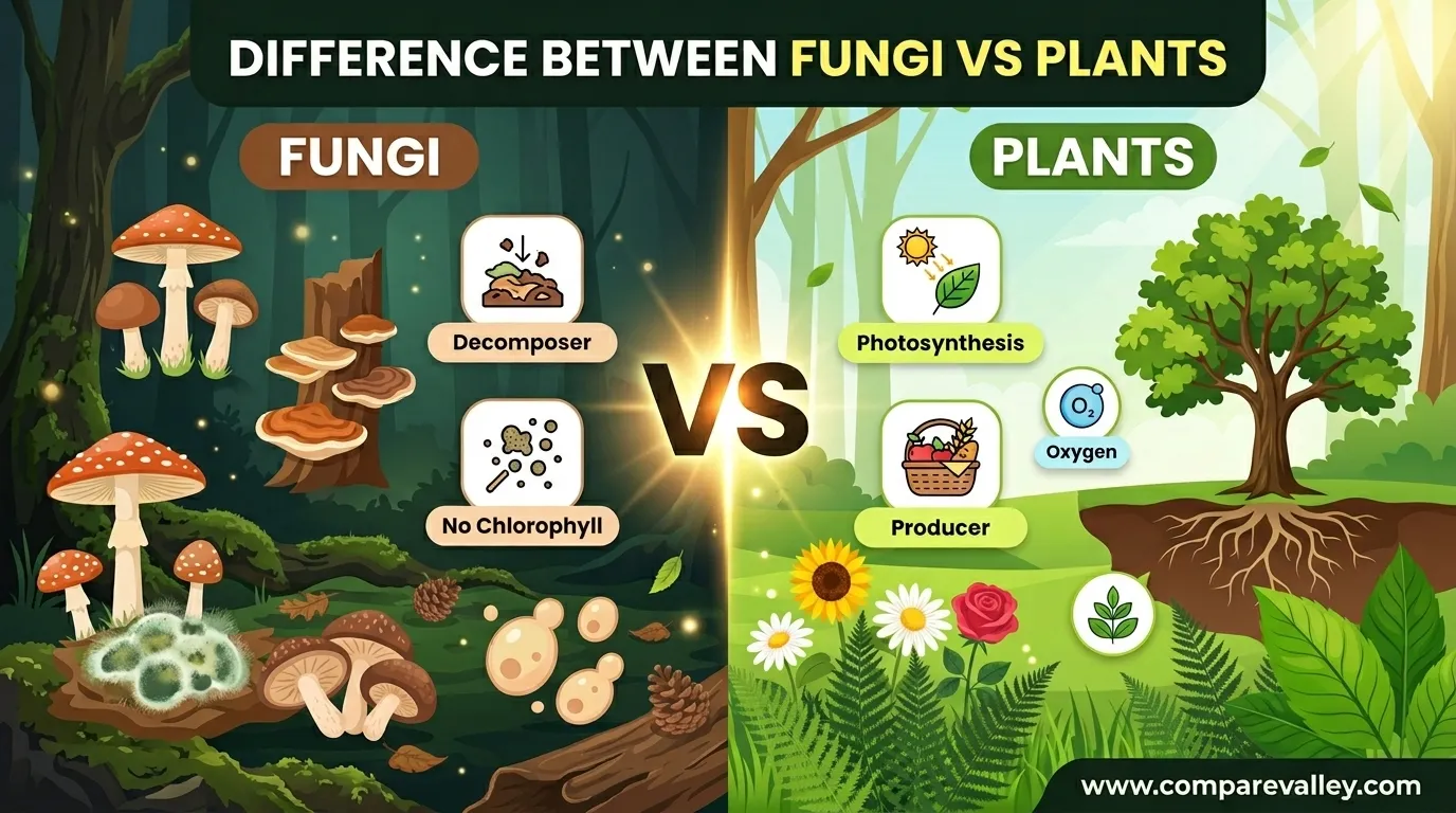 difference between fungi and plants